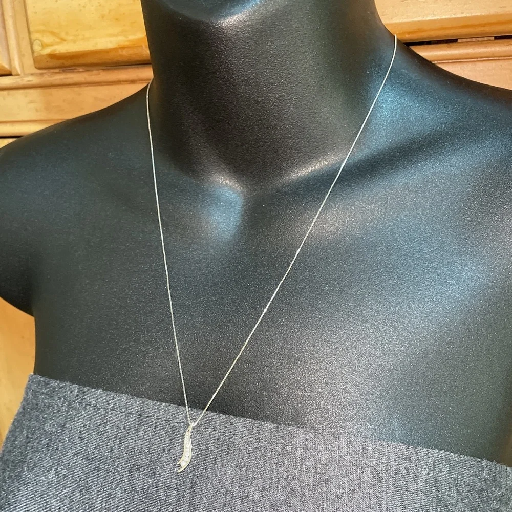 Solid 14K White Gold Natural Diamond Pendant Box Link Neck Chain Necklace